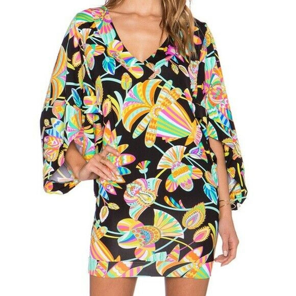 Trina Turk Tahitian Floral Jersey Cover Up Tunic Dress Swim Dolman Mini M - Picture 1 of 5
